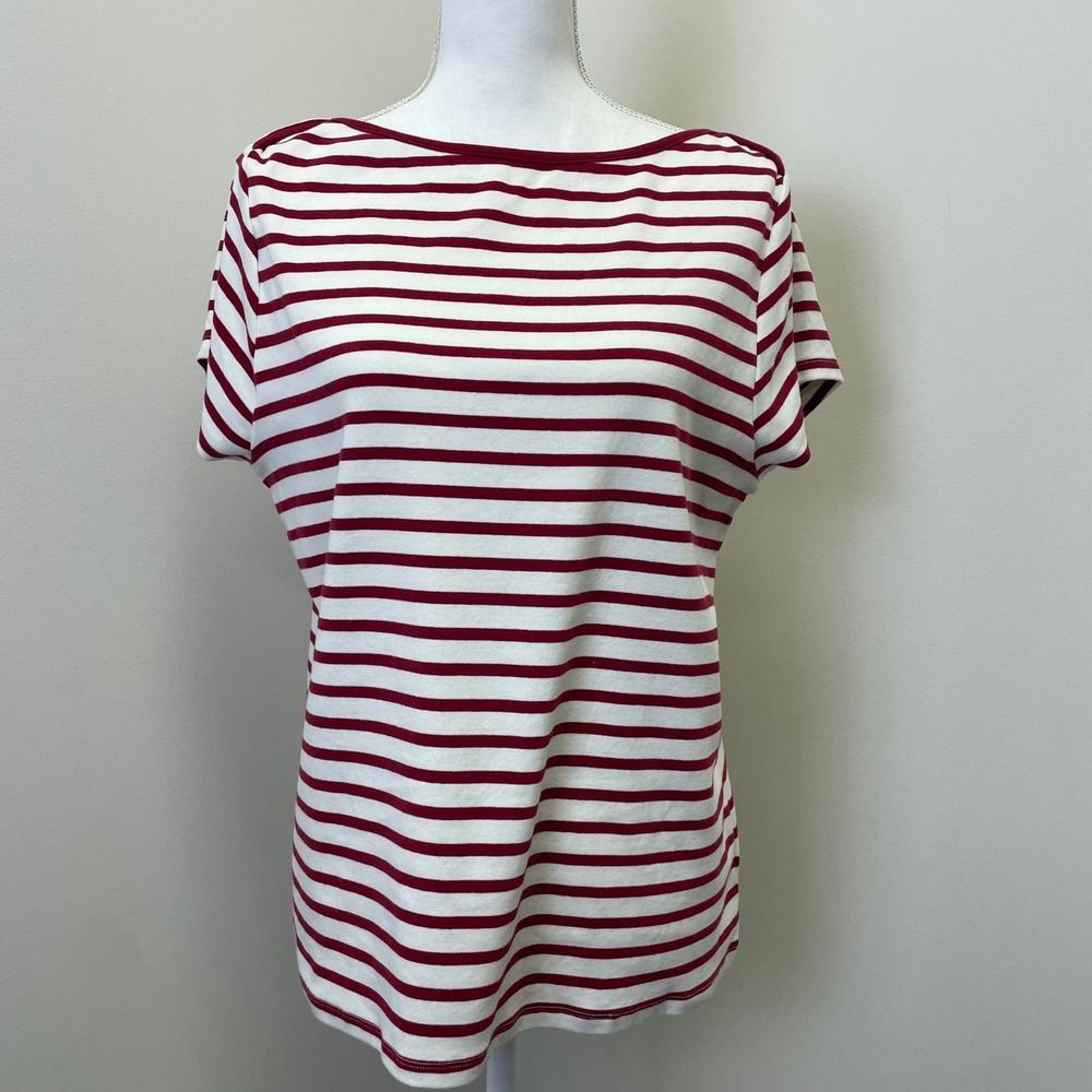 Old Navy Snug Boatneck Tee XXL Tall Burgundy White Striped Short Sleeve Top
